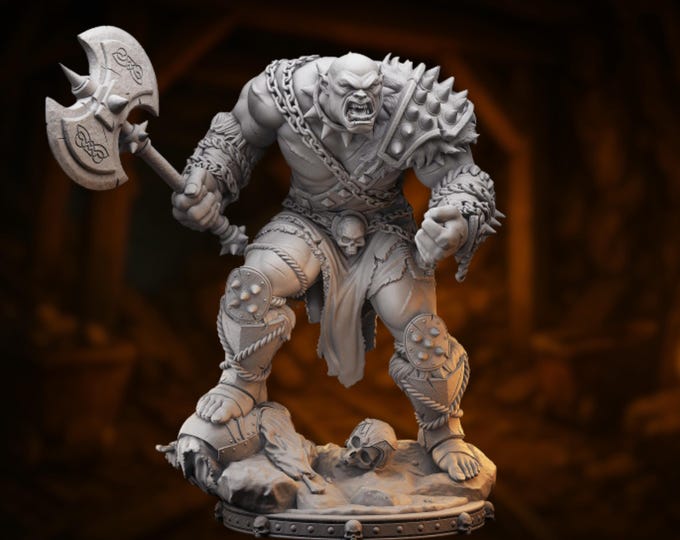 Savage Orc Warlord Mini | Spiked Armor Barbarian Champion Miniature (32mm-75mm) | By Primal Collectibles