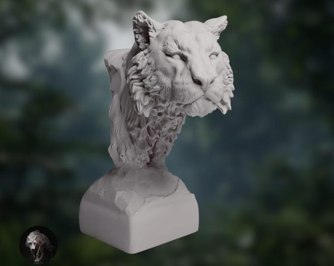 Tiger Bust Sculpture | Paintable Tiger Resin Statue | By Animal Den Miniatures