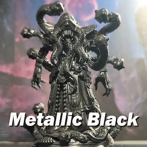 May include: A metallic black figurine depicting a creature with multiple tentacles, a hooded head, and a detailed robe. The figurine has a textured surface. The words "Metallic Black" are displayed in white text.