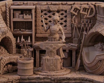 Resin Blacksmith Workshop Diorama: 75mm Scale Forge Scene Model Kit