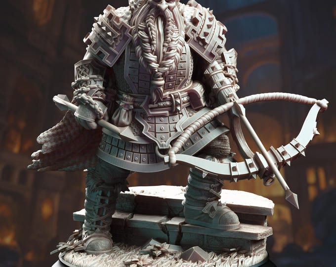Dwarven Hunter Mini with Crossbow - Dwarf Ranger Miniature | Multiple Sizes | Dm Stash | Paintable Mini