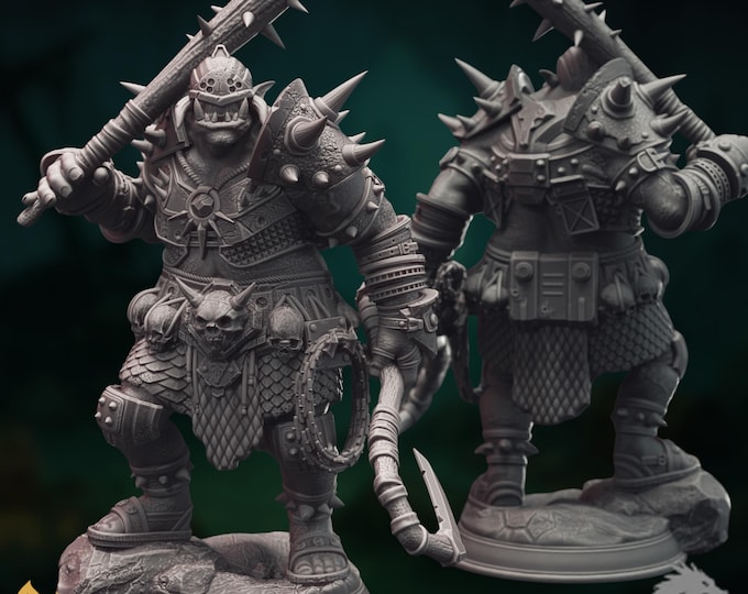 Orc Barbarian Mini | Berserker Juggernaut | Spiked Club Brute | By DM Stash