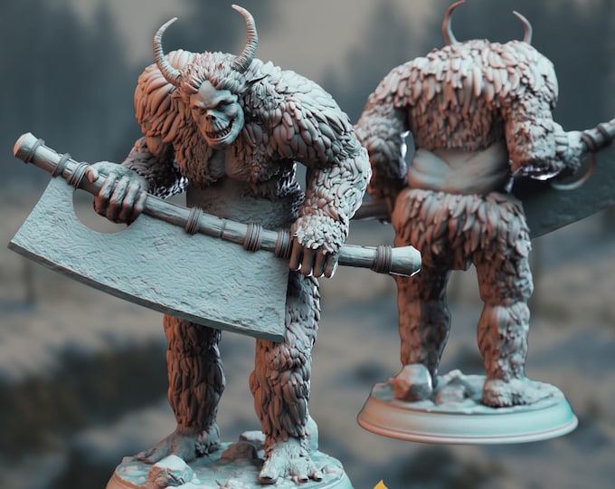 Snow Troll Miniature: Savage Winter Brute with Cleaver - DM Stash