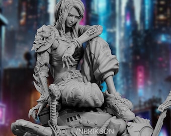 Cyberpunk Bounty Hunter Scene – DIY Diorama Model Kit (Unpainted, 75mm/140mm) | By Nerikson