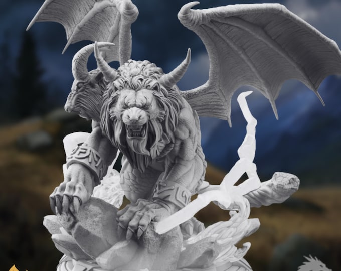 Chimera Monster Mini | Large Beast Miniature | Winged Horror Boss Creature | DM Stash