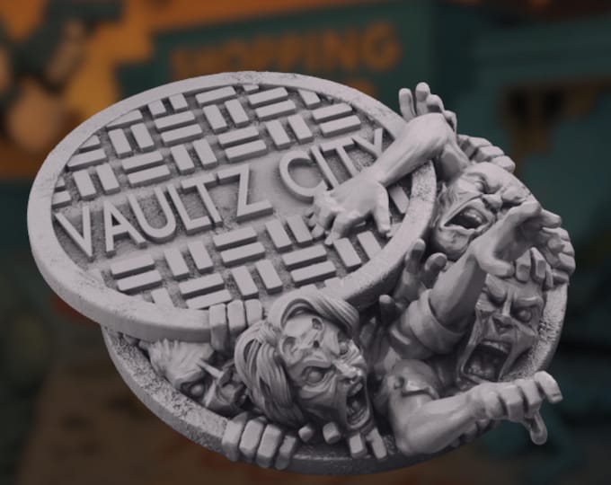 City Zombie Swarm Diorama Mini | Sewer Manhole Horde Terrain Base for Post-Apocalyptic Encounters | By Vaultz