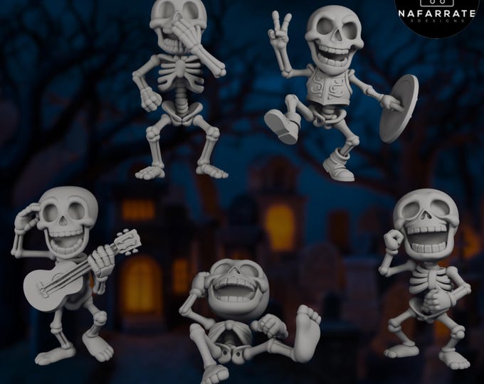 Funny Skeleton Mini Set | Comedic Undead Miniatures | Cartoon Bone Monsters | By Nafarrate Designs