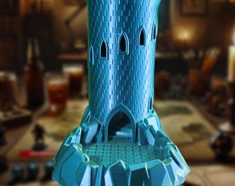 Elegant Blue & Green Dice Tower with Tray | Silky 7.5-inch Tabletop RPG Roller for Fantasy Gaming
