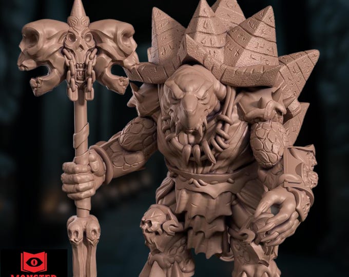 Tortle Death Cleric Miniature | Grave Domain Undead Priest with Skull Staff | By Monster Atlas