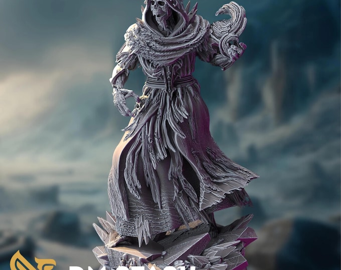 Undead Lich Sorcerer Miniature | BBEG Boss Monster for Pathfinder & Fantasy TTRPGs | Multi-Scale by DM Stash