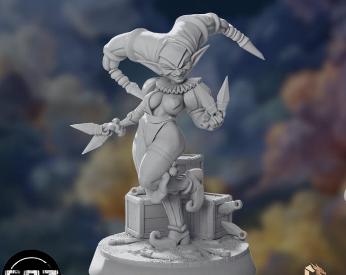 Goblin Harlequin SFW/NSFW Mini | Devious Carnival Assassin Miniature | 32mm–75mm Resin Mature Display | By Gaz Minis