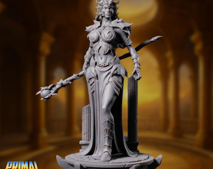 Female Battle Cleric Mini | Radiant Sorceress or Paladin Champion in Heavy Armor | Elven or Human Warlock | By Primal Collectibles