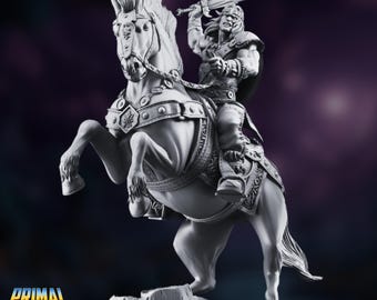Mounted Barbarian Hero Miniature | 1:12 Scale Sword Wielding Warrior on Warhorse | By Primal Collectibles