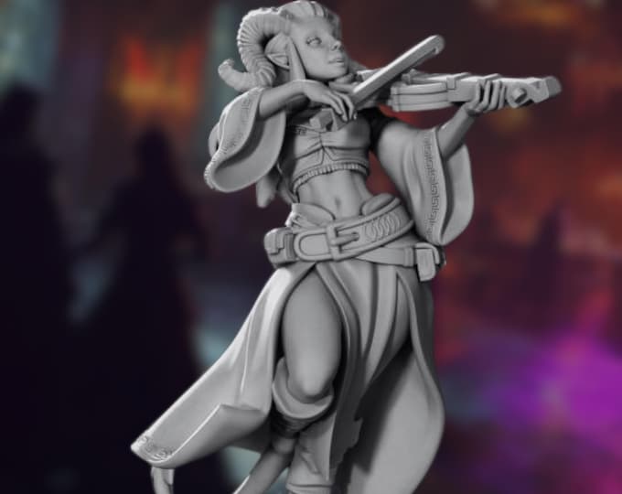 Enchanted Tiefling Bard Mini | Charismatic Violin Performer Miniature for Fantasy Roleplaying Games | By Gaz Minis
