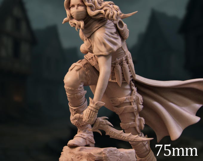 Masked or Unmasked Female Rogue Resin Model Kit | Cloaked Knife Fighter Premium Paintable Model | 75mm and 140mm | By Nerikson
