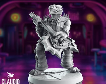 Dragonborn Bard Mini | Heavy Metal Rock Star with Spiked Guitar | By Claudio Casini Arts