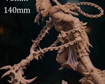 Spiked Chain Female Gladiator Model Kit | Fierce Female Warrior with Spiked Flail and Demon Base | By Nerikson