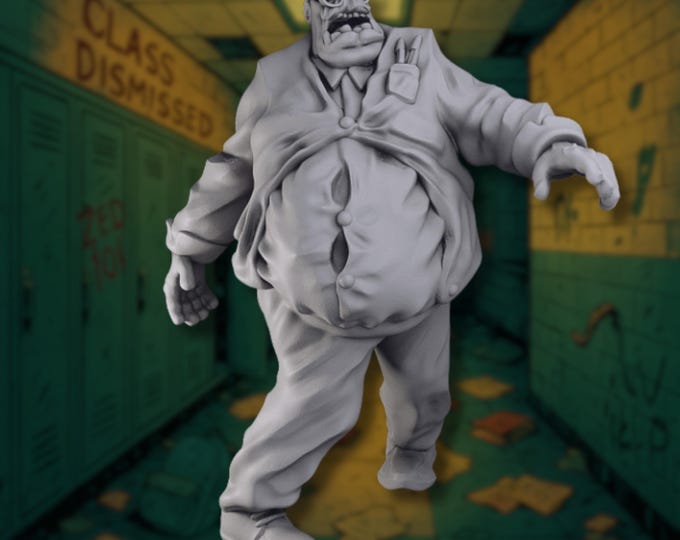 High School Zombie Teacher Mini | Fat Undead Administrator Mini For Post-Apocalyptic TTRPGs