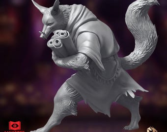 Fox Sorcerer Miniature | Cunning Scroll-Bearer Mini | 32mm Anthropomorphic Resin | By Monster Atlas