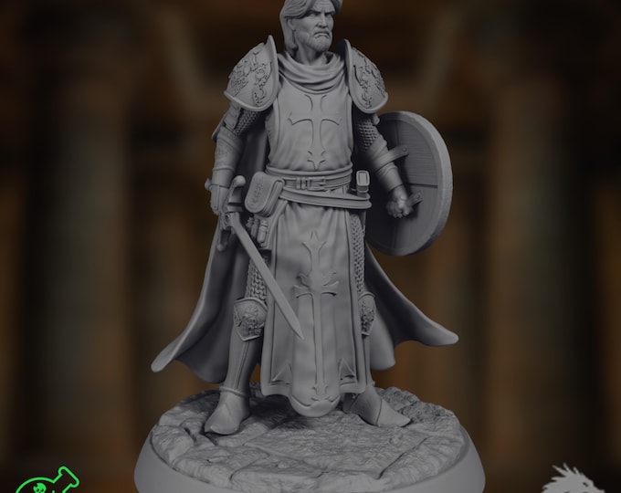 Human Paladin Mini | Knight Champion Miniature | Sword and Shield Holy Warrior | TPK Labs
