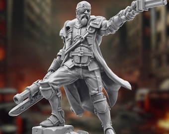 Cyberpunk Gunslinger Mini | Post-Apocalyptic Wasteland Outlaw Miniature | By Tales Keeper