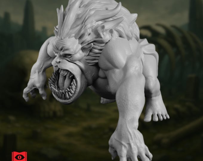 Mutated Gorilla Miniature with Gaping Maw | Large Aberrant Horror Mini with Giant Mouth | By Monster Atlas