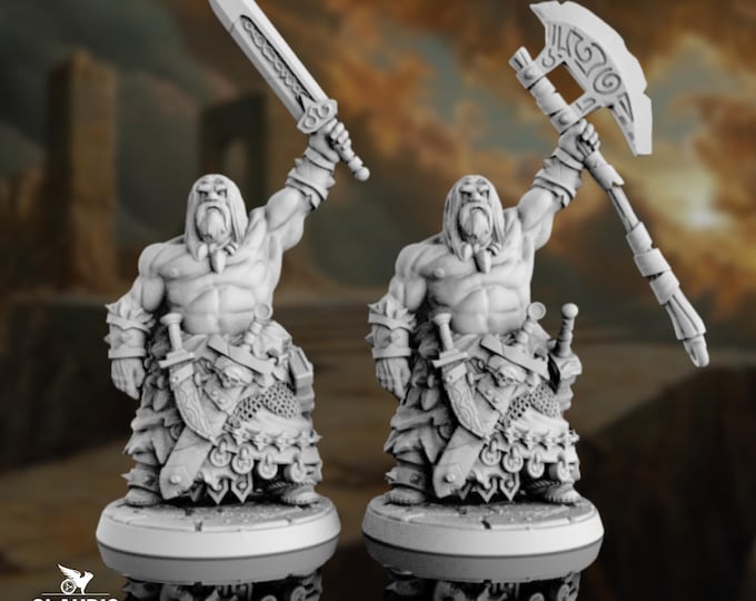 Customizable Barbarian Fighter Mini | Half-Orc or Human Warrior with Axe or Sword Miniature | By Claudio Casini Arts