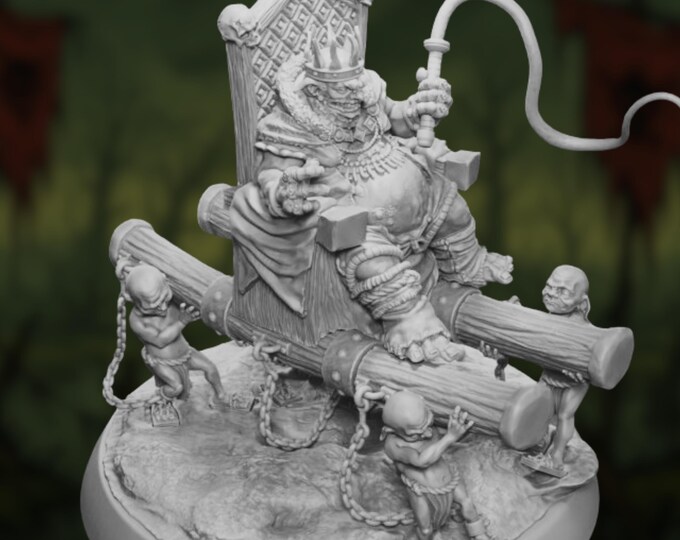 Greedy Goblin King Mini | Tyrannical Slaver with Whip and Goblin Servants Miniature | By TPK Labs