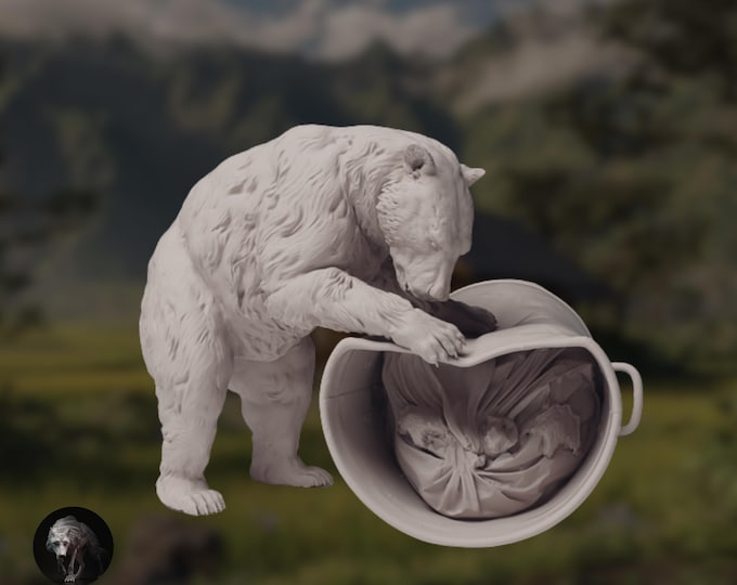 Bear in Trash Can Resin Statue | Paintable Wildlife Figure | By Animal Den