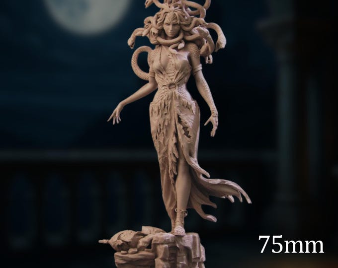 Petrifying Medusa Model Kit | Snake-Haired Gorgon Queen with Stone Victim Base | 75mm & 140mm Fantasy Resin Display by Nerikson
