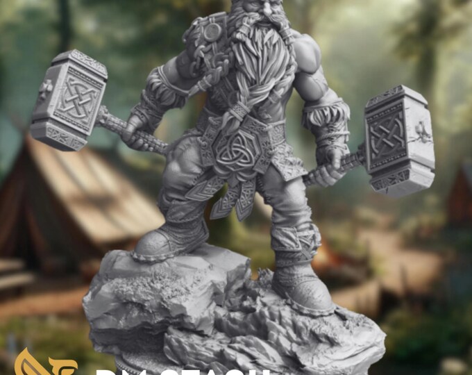 Battle-Ready Dwarven Warrior – Resin Miniature with Twin Hammers & Engraved Armor | by DM Stash
