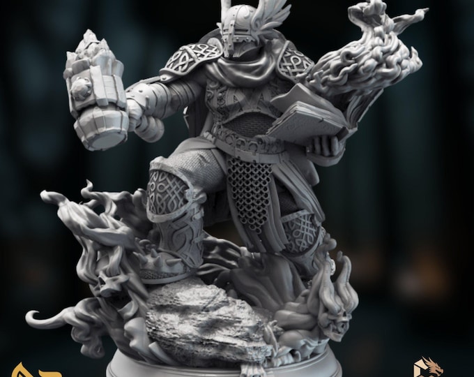 Fiery Warforge Cleric Mini | Armored Elemental Paladin Miniature | 32mm–75mm Resin Hero | By DM Stash