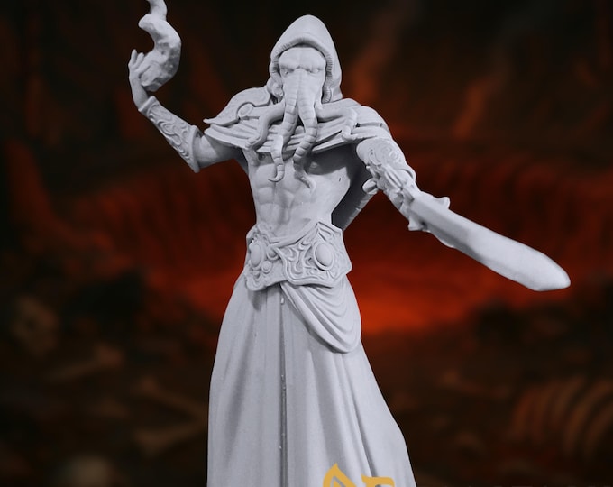 Sorcerer Eldritch Horror Mini | Tentacled Monster Miniature with Sword | DM Stash