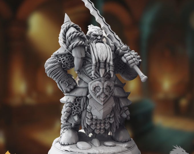 Dwarven Paladin Mini with Sword | Dwarf Champion Fighter Miniature | By DM Stash
