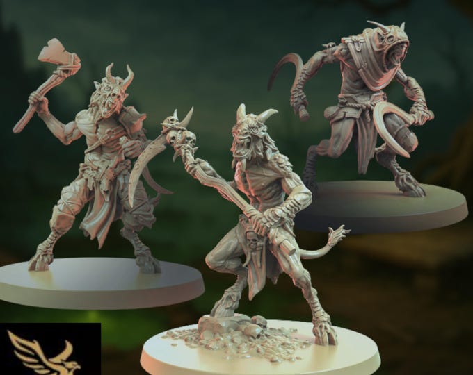 Satyr Beast Mini Set | Goat Demon Warband Miniatures | By Tales Keeper