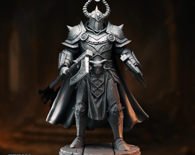 Twilight Paladin Mini | Arcane Oathbreaker Knight Miniature with Crescent Helm | By Primal Collectibles