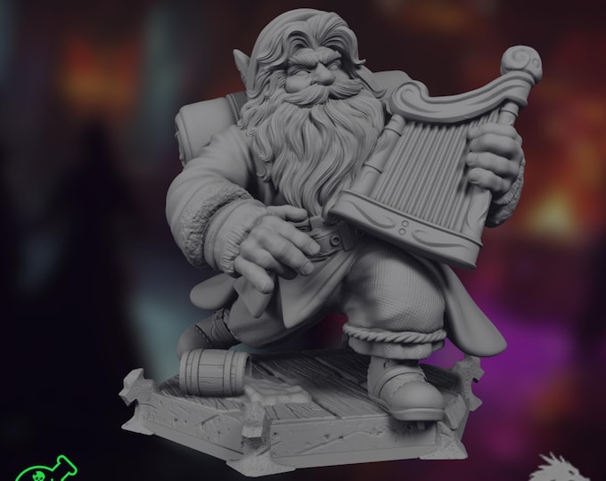 Dwarf Bard Mini |  Lore Bard Miniature | Musician with Lute and Pack | TPK Labs