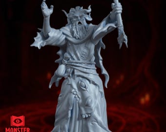 Mad Archmage Miniature | Wizard Mini with Robe of Eyes and Arcane Staff | By Monster Atlas