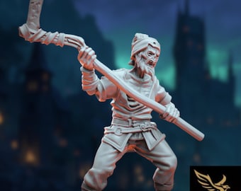 Rotting Farmer Mini | Undead Villager Mini | Zombie with Scythe Miniature | By Tales Keeper