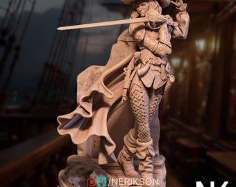 Female Musketeer Resin Model Kit | 75mm or 140mm Dueling Swordfighter Display Piece | By Nerikson