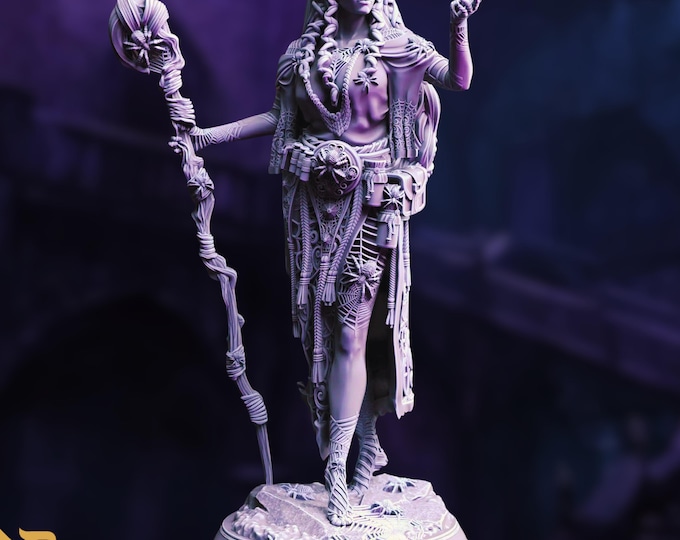 Drow Elf Sorceress Miniature: Underdark Villain, DM Stash Resin Mini