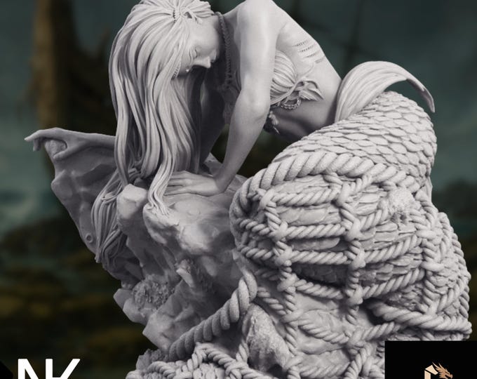Cursed Mermaid Model Kit | Nautical Siren in Netting | 100mm Collector Resin Sculpture | By Nerikson