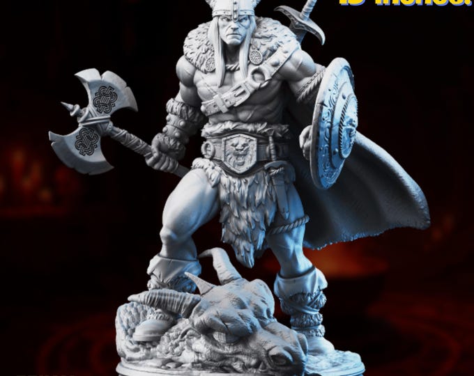 Huge Savage Barbarian Warrior 35cm Kit | 13" Resin Miniature with Axe and Sword | Oversized Fantasy Display Figure | By Primal Collectibles