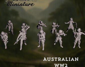 Australian WW2 Infantry Miniatures | Jungle Warfare Soldiers Set | 15mm–32mm Wargaming Miniatures | By Eskice Miniatures