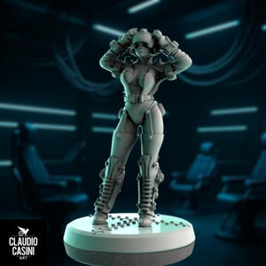 Female Cyberpunk Hacker Miniature: Sci-Fi VR Pilot (75mm, 90mm)