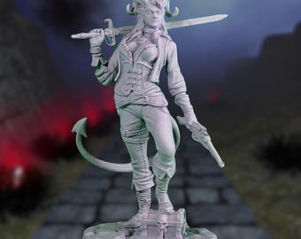 Miniatura de Guerreira Tiefling Feminina | Miniatura Grande de Ladina Demoníaca | Múltiplas Opções de Escala | Da DM Stash