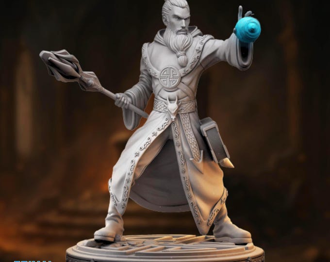 Battle Mage Mini | Evocation Wizard Sorcerer Miniature | By Primal Collectibles