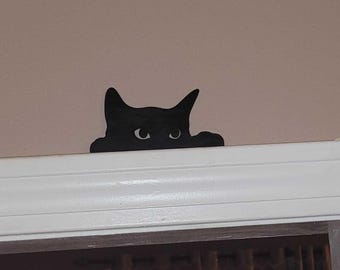 Peeking Black Cat Decoration - Halloween Decor for Cat Lovers - Hand-Finished Home Accent | Cat Decor