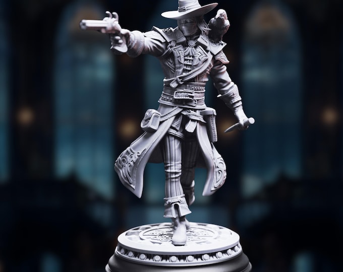 Vampire Hunter Mini | Gothic Gunslinger Miniature | Monster Slayer or Dark Avenger | By DM Stash