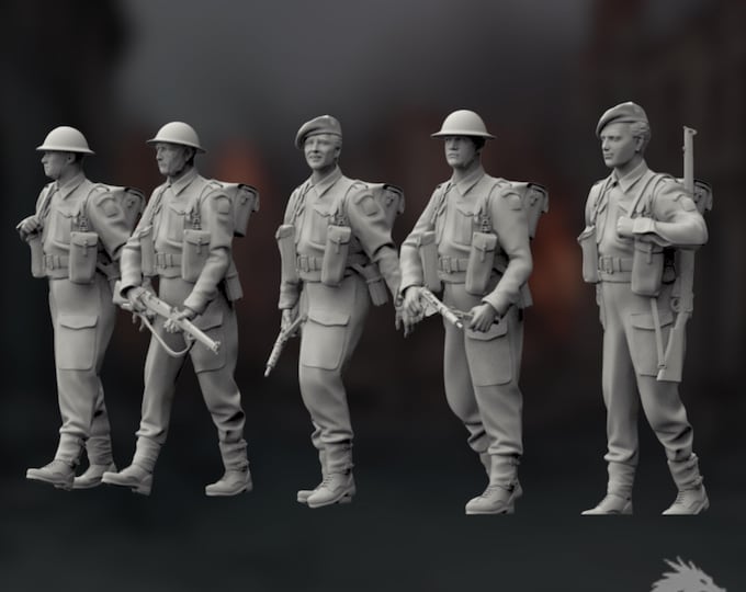 WWII British Infantry Mini Set | Commonwealth Soldiers | World War II Army Figures | By 3Dimontis